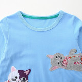 Kids Girl's Cat Applique Embroidery Casual Dress GASD-1527