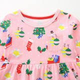 Kids Girl's Christmas Tree Print Long Sleeve Dress GASD-1544