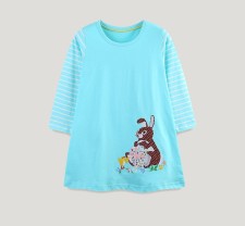 Kids Girl's Print Stripe Long Sleeve Dress GASD-1523