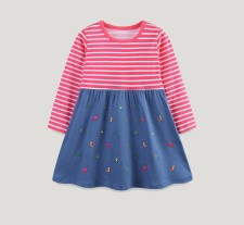 Kids Girl's Long Sleeve Stripe Print Princess Dress GASD-1517