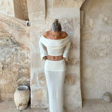 Off Shoulder Crop Top And Long Skirts Two Piece Set XEF-52557