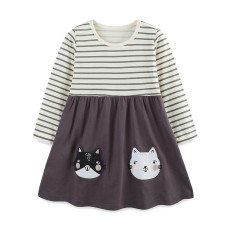 Kids Girl's Long Sleeve Stripe Print Dress GASD-1516
