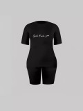 Letter Print Solid Color Two Piece Shorts Set GHMY-135962