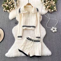 Contrst Color Sweater Long Sleeve Shorts Suit GPND-lw230968