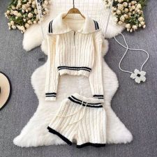 Contrast Color Sweater Long Sleeve Shorts Suit GPND-lw230968