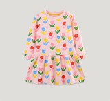 Kids Girl's Floral Printed O Neck Princess Dress GASD-1533