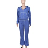 Fashion Long Sleeve Hooded Tops Pants Suit YD-8815