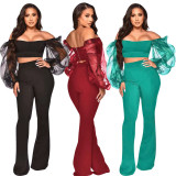 Off Shoulder Solid Color Two Piece Pants Set YD-1154