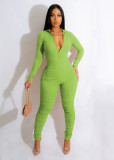 Solid Color Zipper V Neck Jumpsuit YD-1167