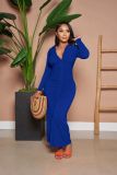 V Neck Pleated Solid Color Long Dress YD-1160-A6