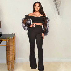 Off Shoulder Solid Color Two Piece Pants Set YD-1154