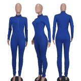 Solid Color Zipper V Neck Jumpsuit YD-1167