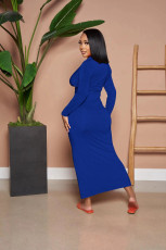 V Neck Pleated Solid Color Long Dress YD-1160-A6