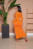 V Neck Pleated Solid Color Long Dress YD-1160-A6