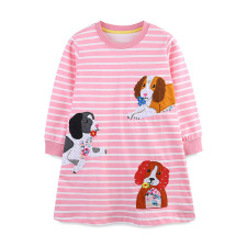 Kids Girl's Stripe Print Long Sleeve Casual Dress GASD-1520