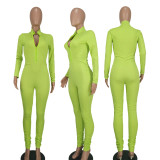 Solid Color Zipper V Neck Jumpsuit YD-1167