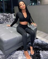 Solid Color Zipper Crop Top Two Piece Pants Set YD-1166-D7