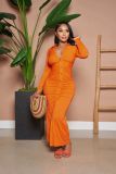 V Neck Pleated Solid Color Long Dress YD-1160-A6
