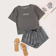 Casual Print O Neck Home Pajamas Two Piece Set GXMB-9694
