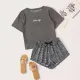 Casual Print O Neck Home Pajamas Two Piece Set GXMB-9694