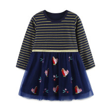 Kid Girl's Stripe Print Mesh Princess Dress GASD-1541