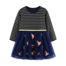 Kid Girl's Stripe Print Mesh Princess Dress GASD-1541