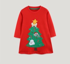 Kids Gril's Christmas Tree Embroidered Princess Dress GASD-1546