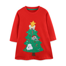 Kids Gril's Christmas Tree Embroidered Princess Dress GASD-1546
