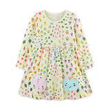 Kids Girl's Floral Round Neck Long Sleeve Princess Dress GASD-1550