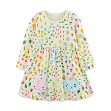 Kids Girl's Floral Round Neck Long Sleeve Princess Dress GASD-1550