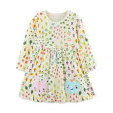 Kids Girl's Floral Round Neck Long Sleeve Princess Dress GASD-1550