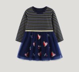 Kid Girl's Stripe Print Mesh Princess Dress GASD-1541