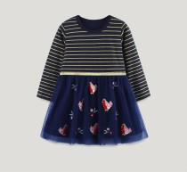 Kid Girl's Stripe Print Mesh Princess Dress GASD-1541