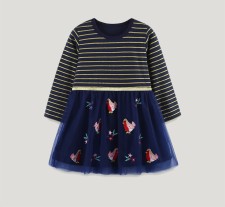 Kid Girl's Stripe Print Mesh Princess Dress GASD-1541