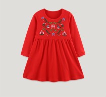 Kids Gril's Embroidered Pattern Long Sleeve Princess Dress GASD-1543