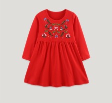 Kids Gril's Embroidered Pattern Long Sleeve Princess Dress GASD-1543