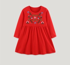 Kids Gril's Embroidered Pattern Long Sleeve Princess Dress GASD-1543
