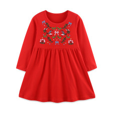 Kids Gril's Embroidered Pattern Long Sleeve Princess Dress GASD-1543