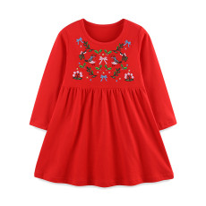 Kids Gril's Embroidered Pattern Long Sleeve Princess Dress GASD-1543