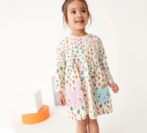 Kids Girl's Floral Round Neck Long Sleeve Princess Dress GASD-1550