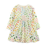 Kids Girl's Floral Round Neck Long Sleeve Princess Dress GASD-1550