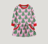 Kids Girl's Christmas Tree Print Long Sleeve Dress GASD-1547