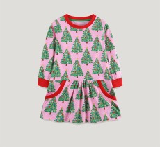 Kids Girl's Christmas Tree Print Long Sleeve Dress GASD-1547