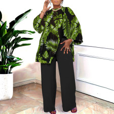 Plus Size Print Long Sleeve Loose Two Piece Pants Set NNWF-8036