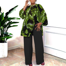 Plus Size Print Long Sleeve Loose Two Piece Pants Set NNWF-8036