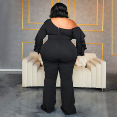 Plus Size Solid Color Slash Shoulder Jumpsuit NNWF-6019