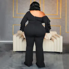 Plus Size Solid Color Slash Shoulder Jumpsuit NNWF-6019
