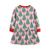 Kids Girl's Christmas Tree Print Long Sleeve Dress GASD-1547