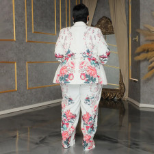 Plus Size Print Blazer Coat And Pants Loose 2 Piece Set NNWF-6068
