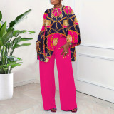 Plus Size Print Long Sleeve Loose Two Piece Pants Set NNWF-8036